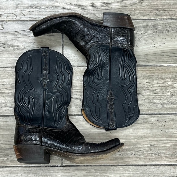 Lucchese Classics Handmade Black Alligator Cowboy Boots 11 1/2